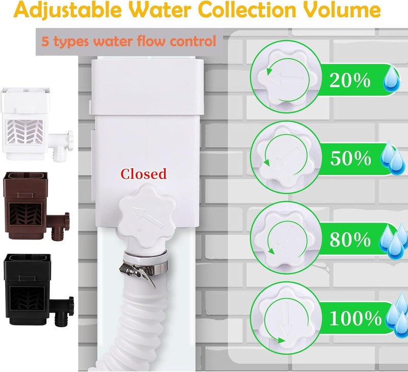 XPINYT Rain Barrel Diverter Kit, Downspout Diverter Fits for 2"x 3" or 3"x 4" Standard Downspout, Rainwater Collection System with Adjustable Valve and Filter,5ft Hose(White) - Image 3